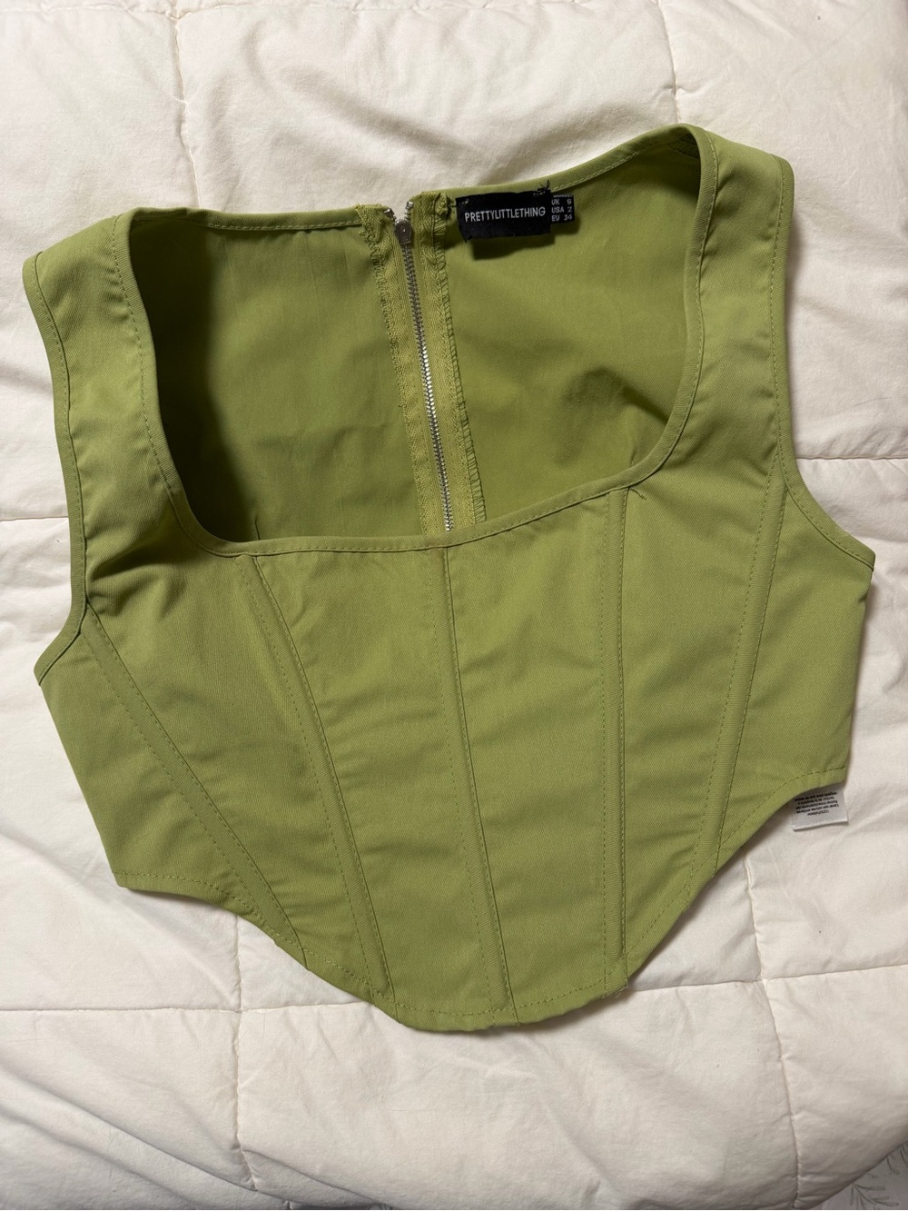 PrettyLittleThing Light Olive Green Corset Crop Top